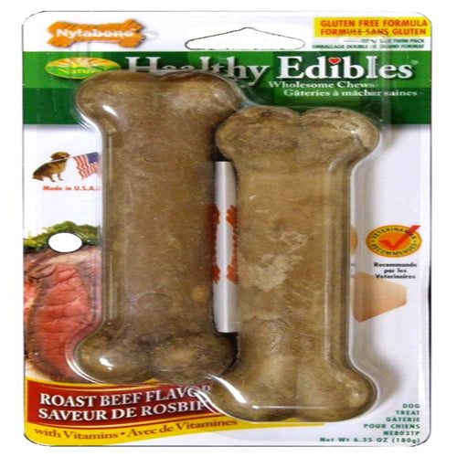 Nylabone Healthy Edibles AllNatural Long Lasting Roast Beef Flavor Chew Treats 2 count, 1ea/Wolf Up To 35 lb