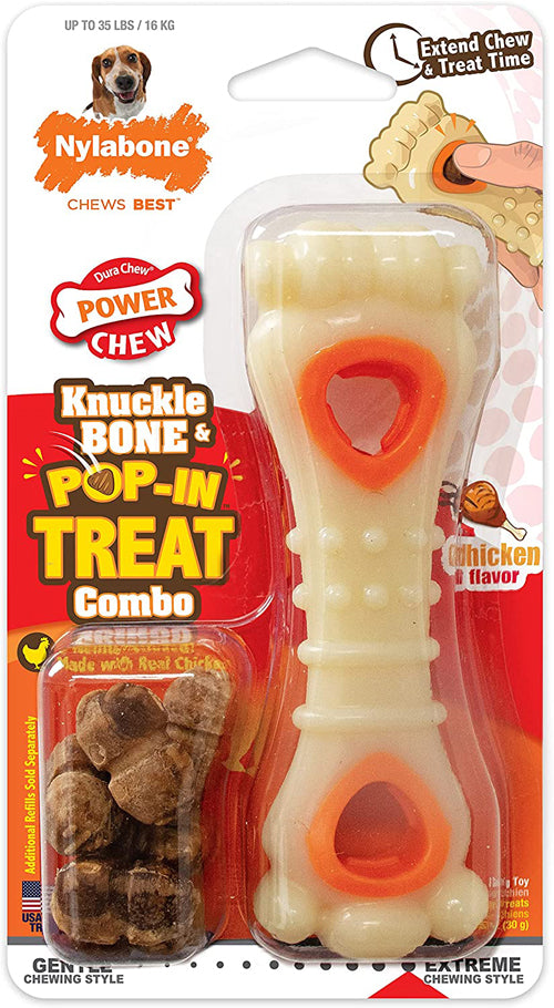 Nylabone Power Chew Knuckle Bone PopIn Treat Dog Toy Combo Knuckle, Chicken, 1ea/Medium/Wolf 1 ct