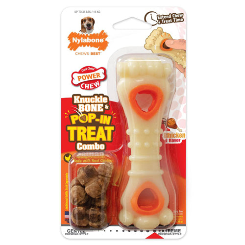 Nylabone Power Chew Knuckle Bone PopIn Treat Dog Toy Combo Knuckle, Chicken, 1ea/Large/Giant 1 ct