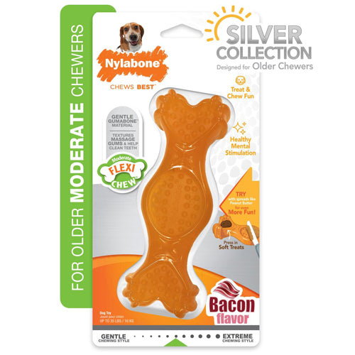 Nylabone Flexi Chew Fill Treat Senior Dog Chew Toy Bacon Flavor Medium/Wolf Up To 35 lb
