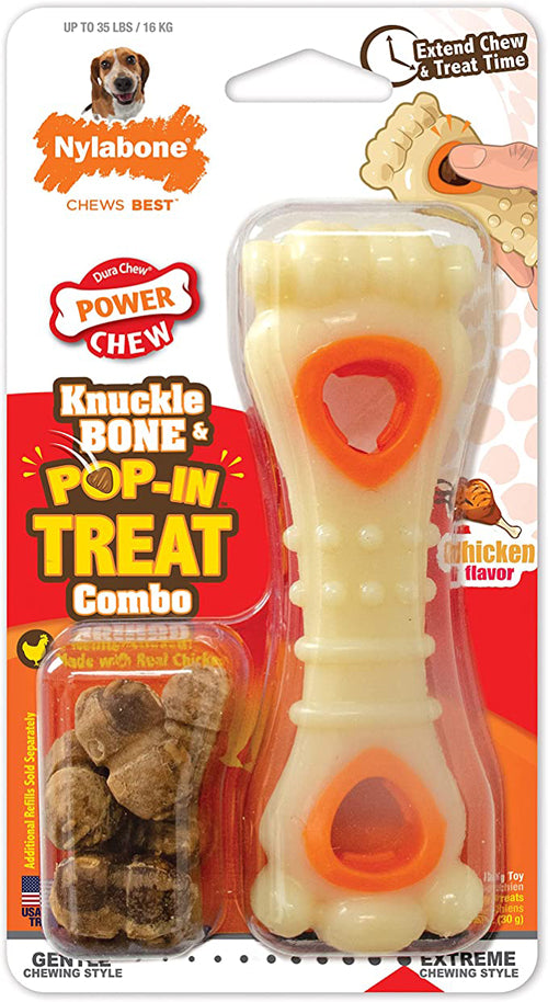 Nylabone Puppy Power Chew Knuckle Bone PopIn Puppy Treat Toy Combo Chicken, 1ea/Medium 1 ct