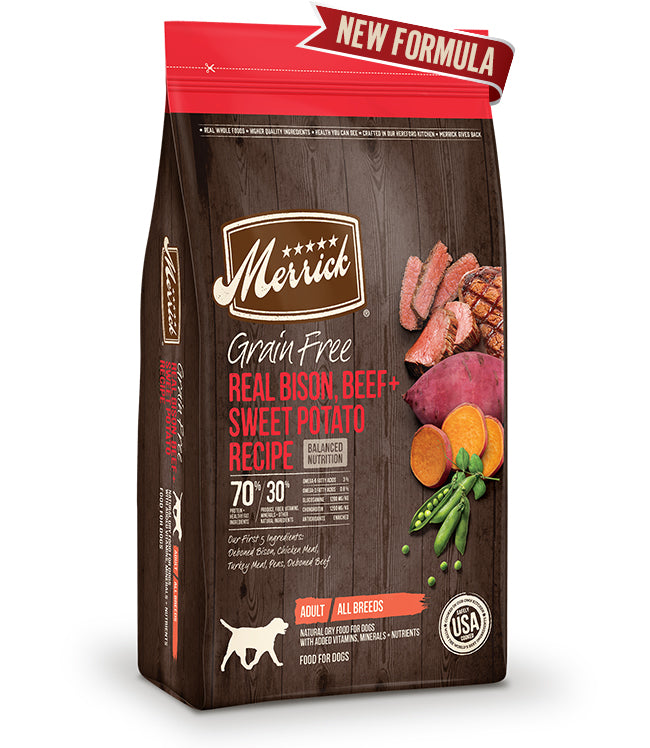 Merrick Grain Free Real Bison Beef and Sweet Potato Recipe 10 Lb