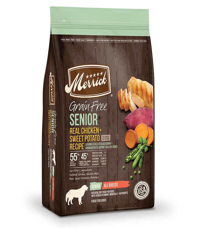 Merrick Grain Free Senior Real Chicken and Sweet Potato Recipe 4 Lbs