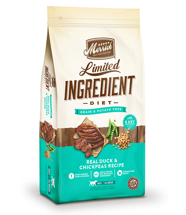 Merrick Limited Ingredient Diet Grain Free- Real Duck and Chickpeas Recipe 12Lb