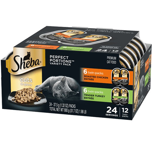 Sheba Perfect Portions Cuts Roasted Chicken/ Turkey Grain Free Cat Food 2.6Oz/12Pk