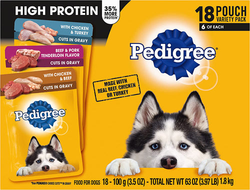 Pedigree High Protein Adult Wet Dog Food Pouch Variety Pack, 1ea/3.5 oz, 18 ct