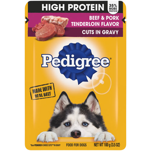 Pedigree High Protein Adult Wet Dog Food Pouch Beef Pork, 3.5 oz. (Case of 16)