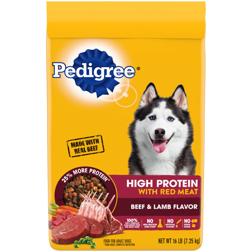 Pedigree High Protein Adult Dry Dog Food w/Red Meat Beef Lamb 16 lbs.