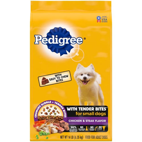 Pedigree Complete Nutrition Tender Bites Small Breed Adult Dry Dog Food Chicken Steak, 1ea/14 lb