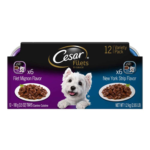 Cesar Gourmet Filets Variety Filet Mignon and New York Strip Dog Food 2Ea/42.3 Oz, 12 Pk