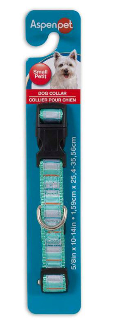 Aspen Ribbon Overlay Adjustable Dog Collar Teal 5/8 in x 10-14 in Small