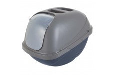 Petmate Basic Hooded Cat Litter Box Blue Steel Base, Pearl Silver Hood Jumbo