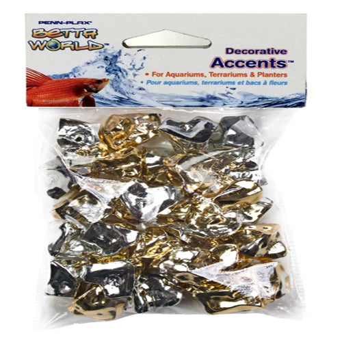 Penn-Plax Betta World Decorative Accents Chrome-A-Stone Chrome 16 Count