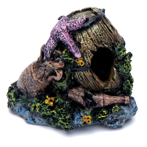 Penn-Plax Barrel Aquarium Ornament Brown, Black 3 in Mini