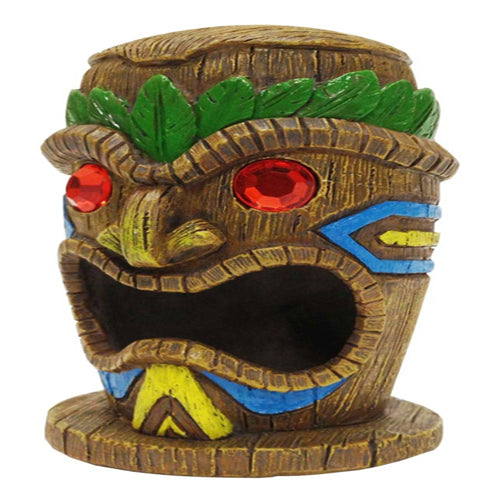 Penn-Plax Tiki Mask-Gazer Aquarium Ornament Tiki Gazer Brown, Green 4 in Small
