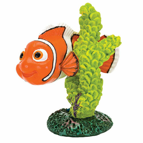 Disney Finding Dory Nemo Aquarium Statue with Coral Nemo on Coral Green, Orange Small