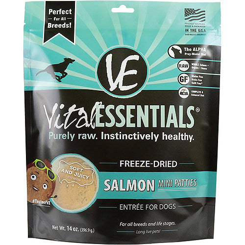 Vital Essentials Dog Freeze-Dried Mini Patties Salmon 14Oz
