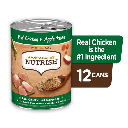 Rachael Ray NUTRISH Premium Pate Canned Dog Food Chicken Apple Recipe, 12ea/13 oz