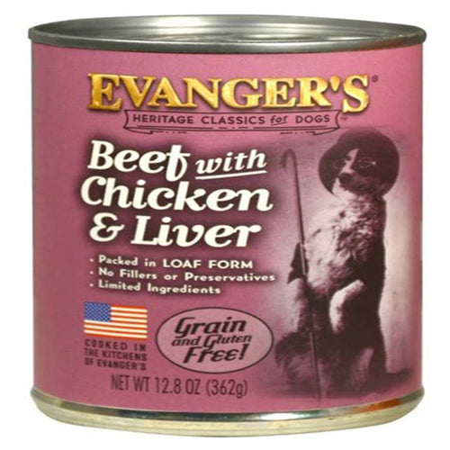 Evanger's Heritage Classic Beef Chicken & Liver Canned Dog Food 12.8 oz 12 Pack
