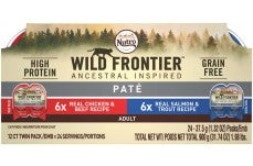 Nutro Wild Frontier Perfect Portions Pate Multi-Pack Real Chicken and Beef and Real Salmon and Trout Wet Cat Food Trays 2.65 Ounces (12 Twin Packs)