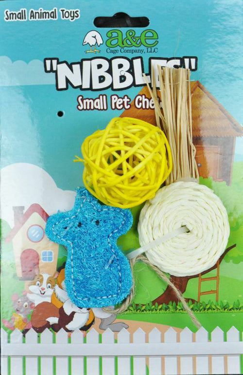 A E Cages Nibbles Small Animal Loofah Chew Toy Mouse/Ball/Lollipop, 1ea