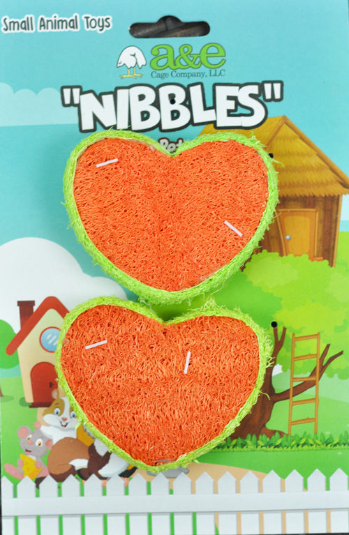A E Cages Nibbles Small Animal Loofah Chew Toy Hearts, 1ea