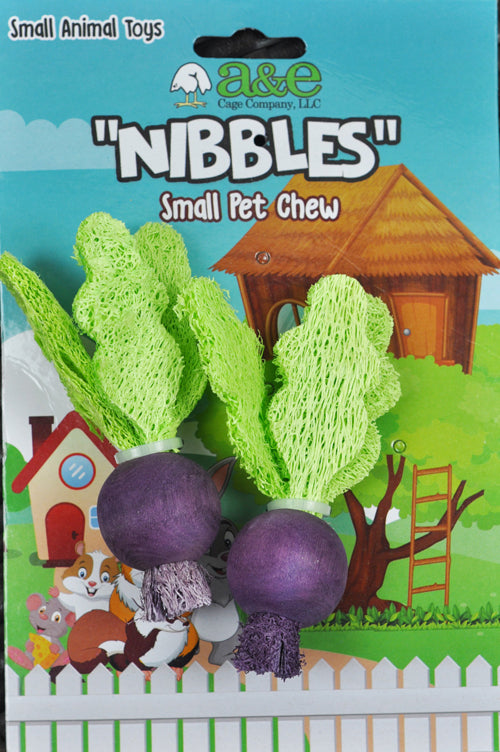 A E Cages Nibbles Small Animal Loofah Chew Toy Turnips, 1ea