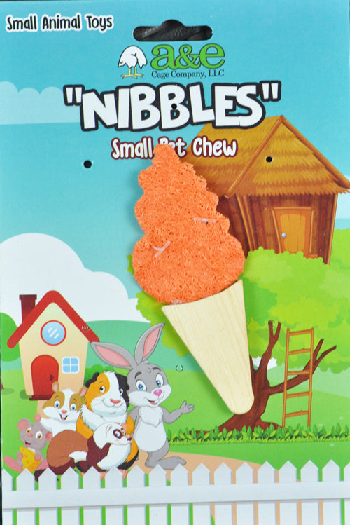 A E Cages Nibbles Small Animal Loofah Chew Toy Ice Cream Cone, 1ea
