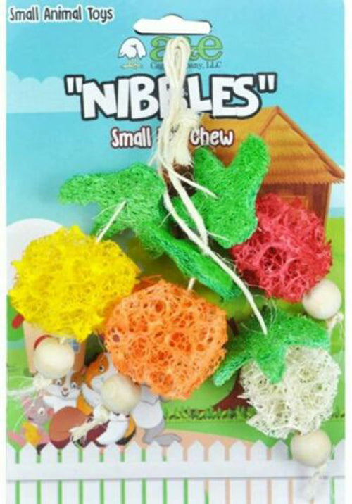 A E Cages Nibbles Small Animal Loofah Chew Toy Bunch of Fruits, 1ea