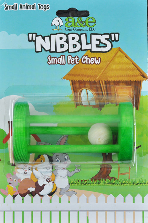 A E Cages Wooden Cylinder with Ball Small Animal Chew Toy 1ea