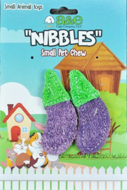 A E Cages Nibbles Small Animal Loofah Chew Toy Eggplants, 1ea