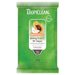 TropiClean Papaya Coconut Luxury 2in1 Pet Wipes 1ea/20 ct
