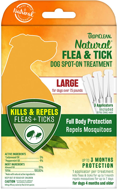 TropiClean Natural Flea & Tick Spot On Treatment for Dogs 0.68 fl. oz 4 Count