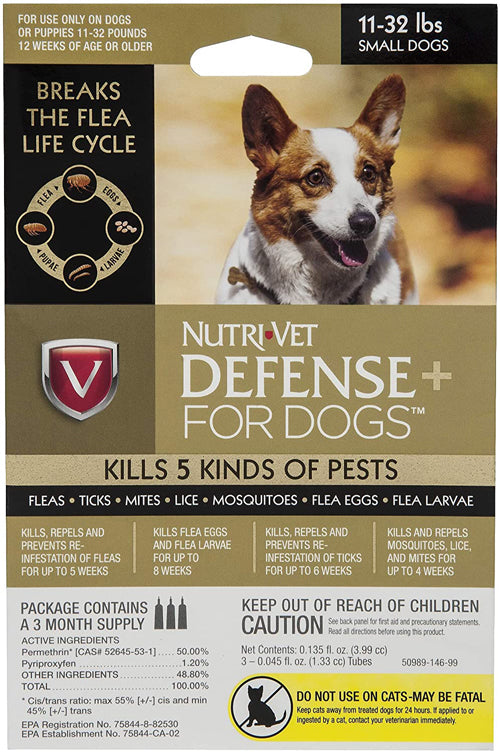 Nutri-Vet Defense+ Flea & Tick for Dog 1ea/SM11-32 lb, 4 pk