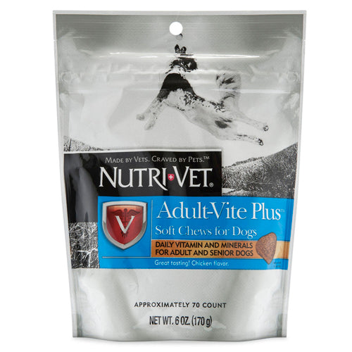 Nutri-Vet Adult-Vite Plus Soft Chew Vitamins for Adult & Senior Dogs Chicken 6oz./1ea, 70 ct.