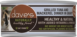 Daves Naturally Healthy Cat Food, Tuna and Mackerel Dinner In Gravy 5.5Oz (Case Of 24)