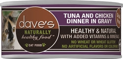 Daves Naturally Healthy Cat Food, Tuna and Chicken Dinner In Gravy 5.5Oz (Case Of 24)