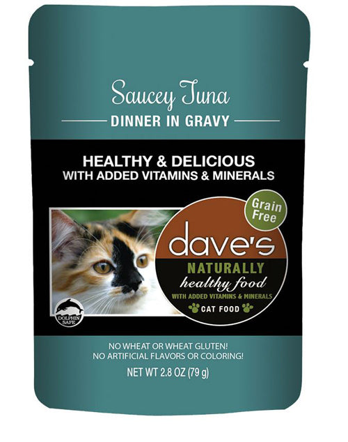 Dave's Pet Food Cat Naturally Healthy Pouch - Saucey Tuna Dinner in Gravy 2.8oz. (Case of 24)