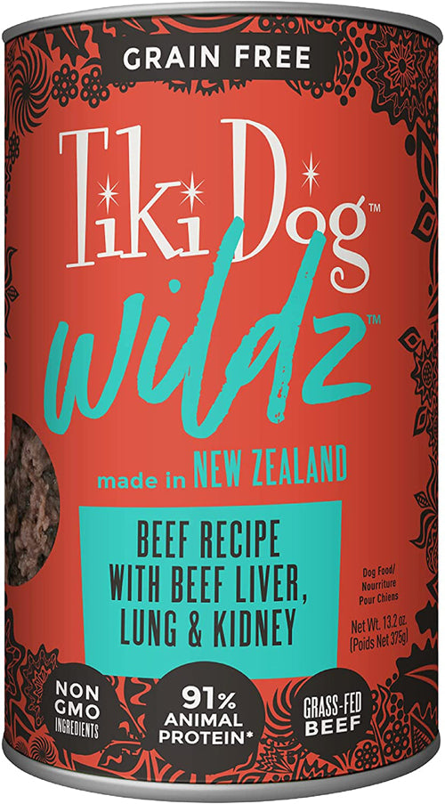 Tiki Pets Dog Wildz Beef Recipe with Beef Liver, Lung & Kidney 13.2oz. (Case Of 12)