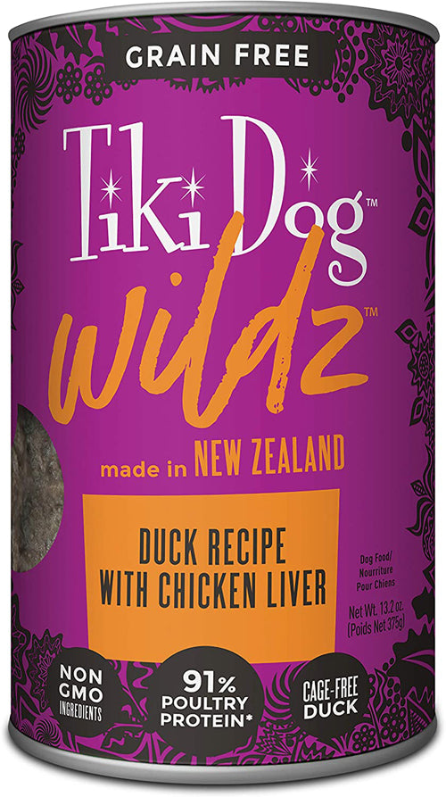 Tiki Pets Dog Wildz Duck Recipe with Chicken Liver 13.2oz. (Case Of 12)