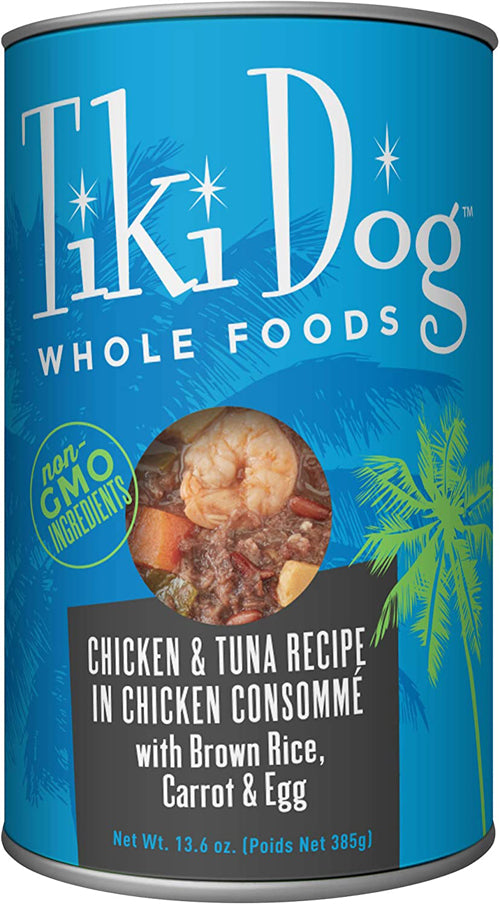 Tiki Pets Dog Whole Foods Chicken & Tuna Recipe in Chicken Consomm? 13.6oz. (Case Of 12)
