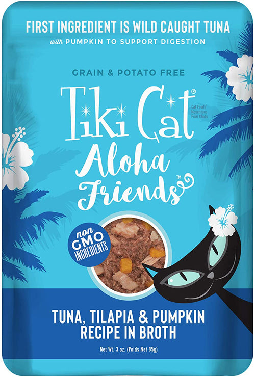 Tiki Pets Cat Aloha Friends Tuna, Tilapia & Pumpkin 3oz. Pouches (Case Of 12)
