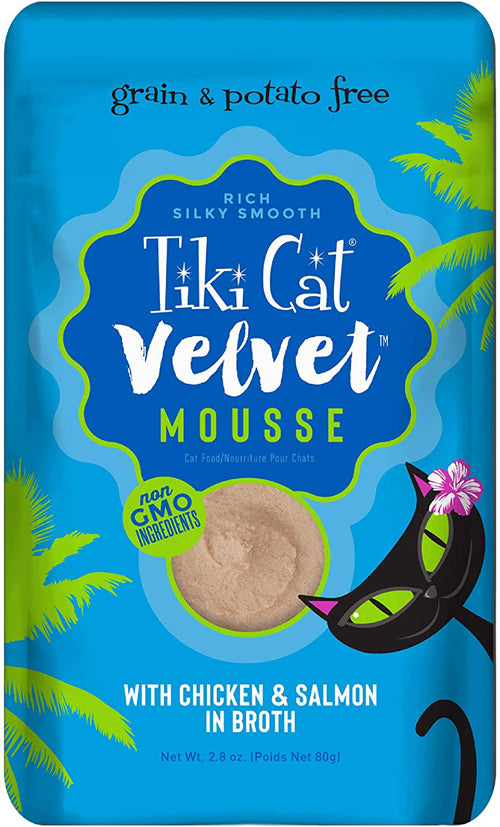 Tiki Pets Cat Velvet Mousse Chicken & Salmon in Broth 2.8oz. (Case Of 12)
