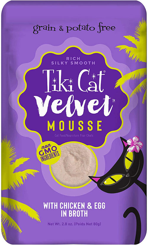 Tiki Pets Cat Velvet Mousse Chicken & Egg in Broth 2.8oz. (Case Of 12)