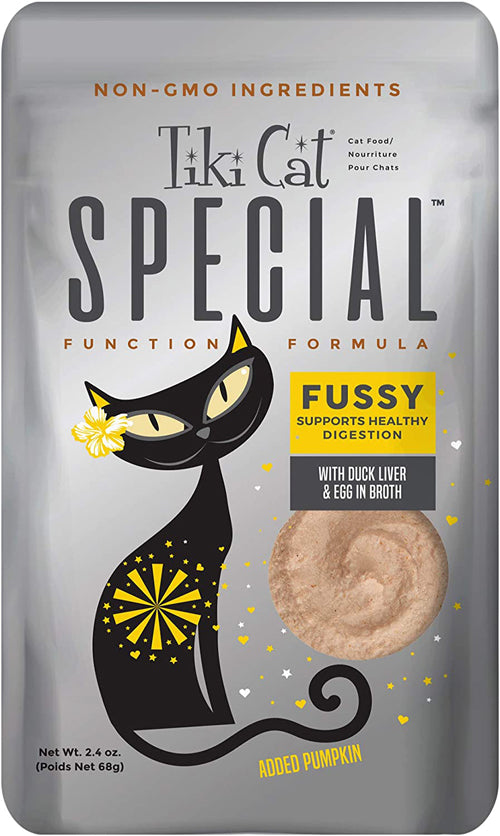 Tiki Pets Cat Special FUSSY with Duck Liver & Egg in Broth 2.4oz. (Case Of 12)