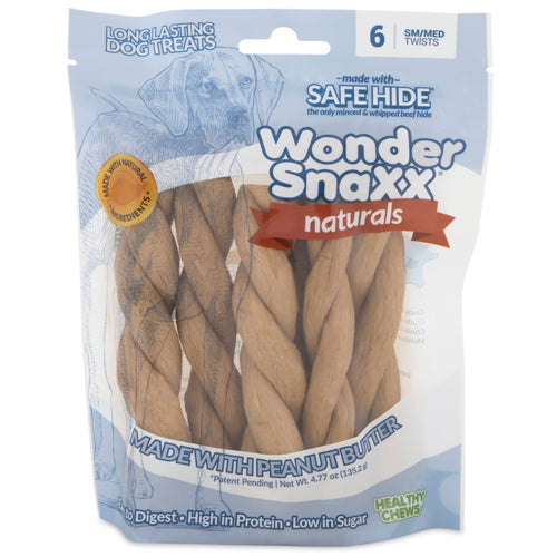 Wonder SnaXX Naturals Twist Dog Treat Peanut butter 1ea/6 ct, SM/MD