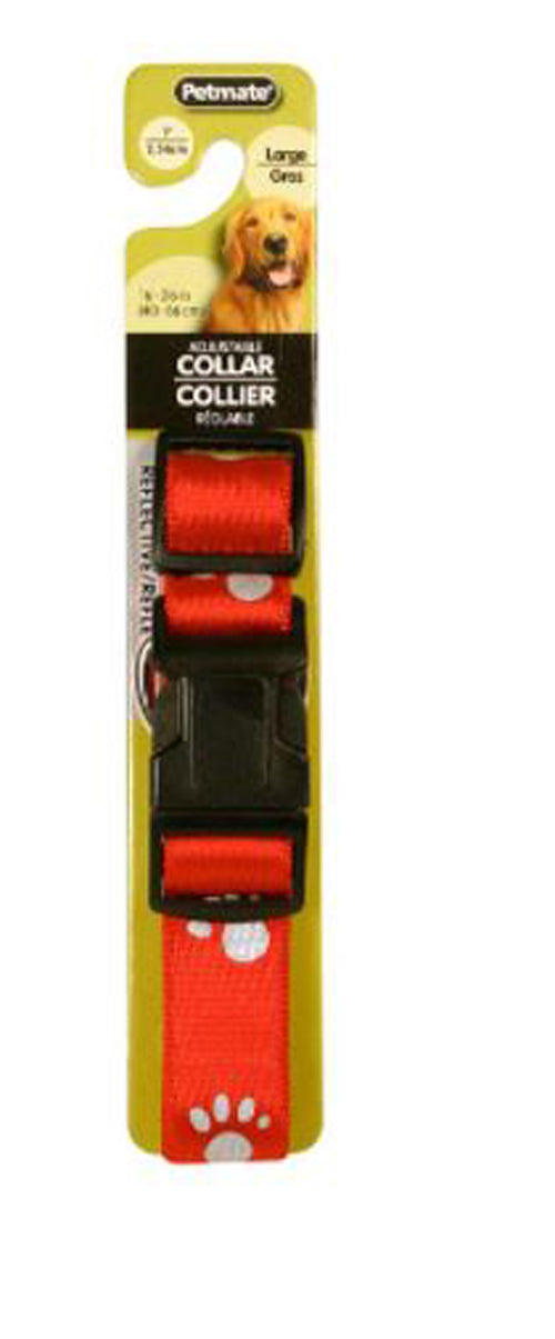 Aspen Reflective Paw Adjustable Dog Collar Red 1 in x 16-26 in Large