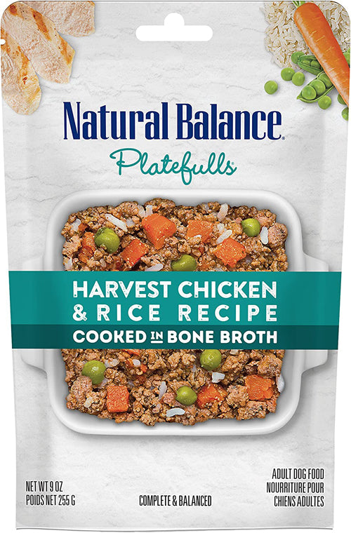 Natural Balance Pet Foods Platefulls Wet Dog Food Harvest Chicken Rice Recipe, 12ea/9 oz