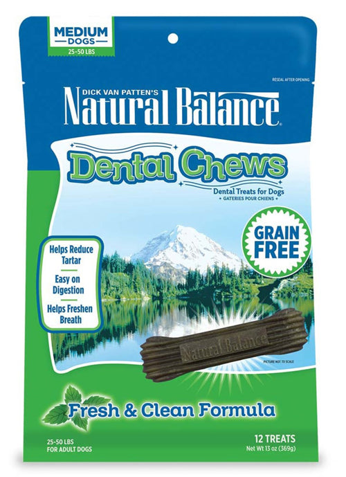 Natural Balance Pet Foods L.I.T Dental Chews Fresh and Clean Formula 13 Oz, 12 Ct, Medium