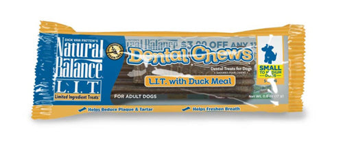 Natural Balance Pet Foods L.I.T Duck Meal Dog Dental Chew 13 Oz, 22 Ct, Small